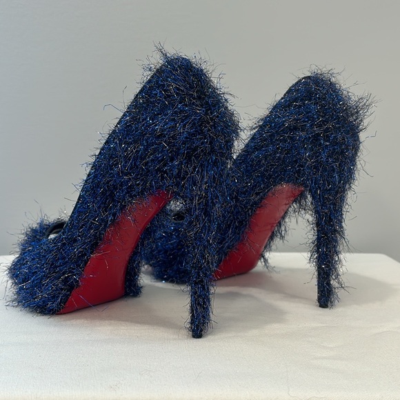 Christian Louboutin Very Prive 120 Peep Toe Heel size 39 Blue Metallic Tinsel - Picture 5 of 11